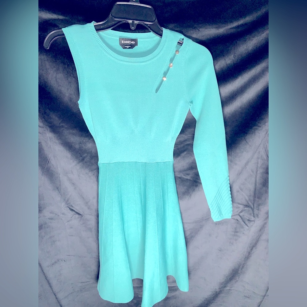 Bebe XXS Bodycon One Sleeve Dress Aruba Blue